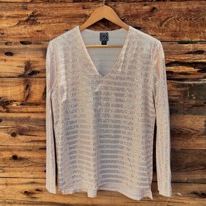 CLARA SUNWOO | Cream Sequin Sheer Long Sleeve Top M